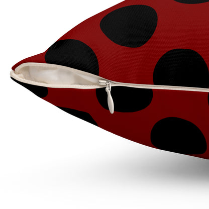 Maroon, Black Retro Polka Dots Cushion Pillow