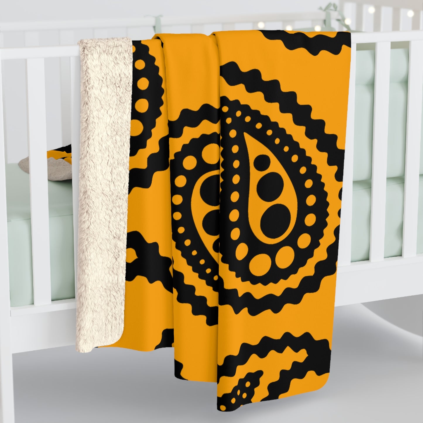 Orange, Black Retro Paisley Blanket Throw