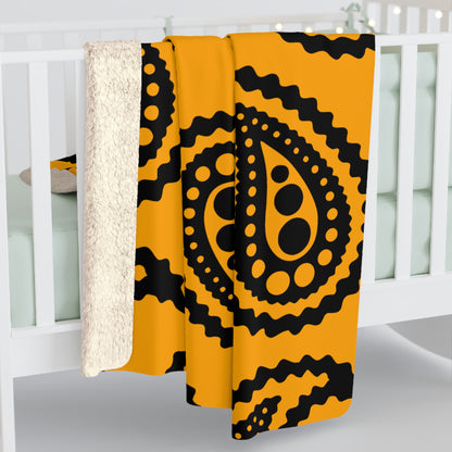 Orange, Black Retro Paisley Blanket Throw