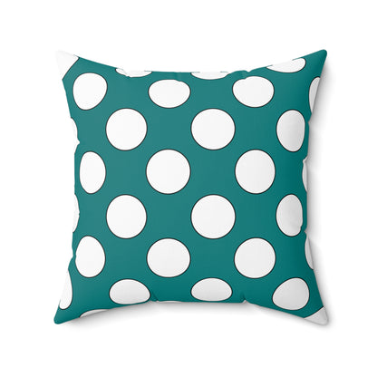 Teal, White Retro Polka Dots Cushion Pillow