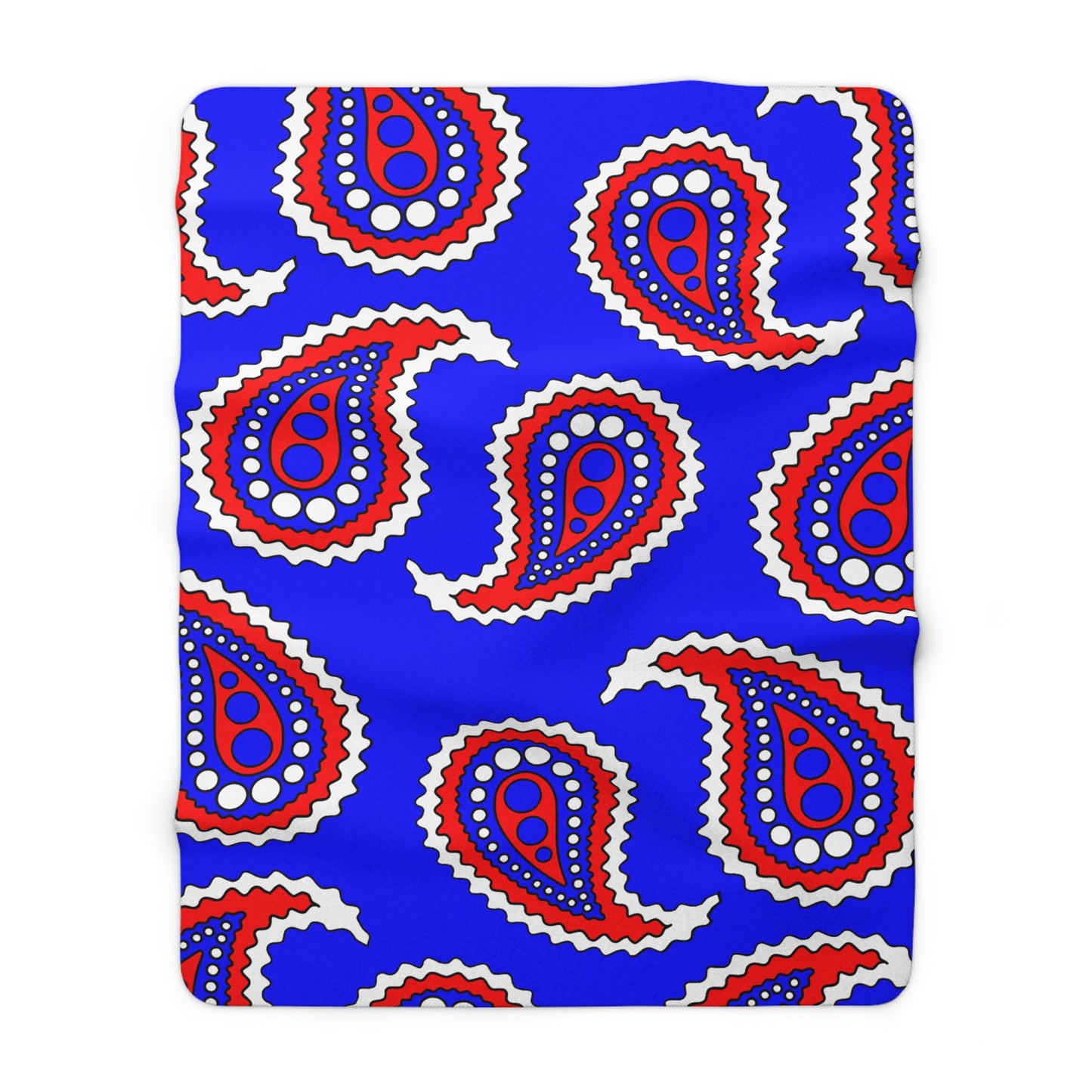 Blue, White, Red Retro Paisley Blanket Throw