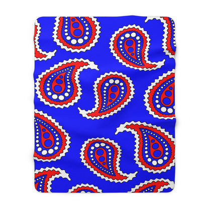 Blue, White, Red Retro Paisley Blanket Throw