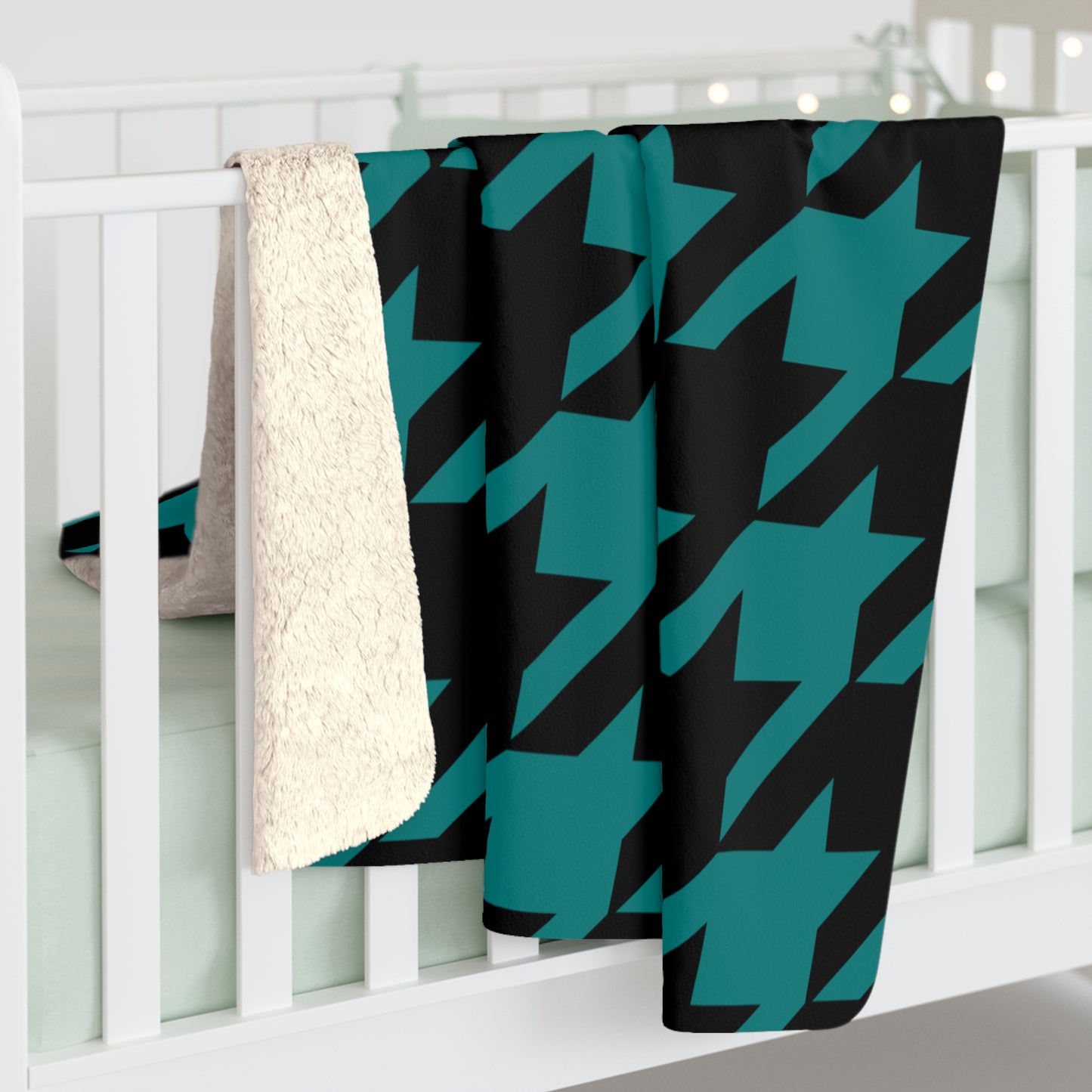 Teal, Black Retro Houndstooth Blanket Throw