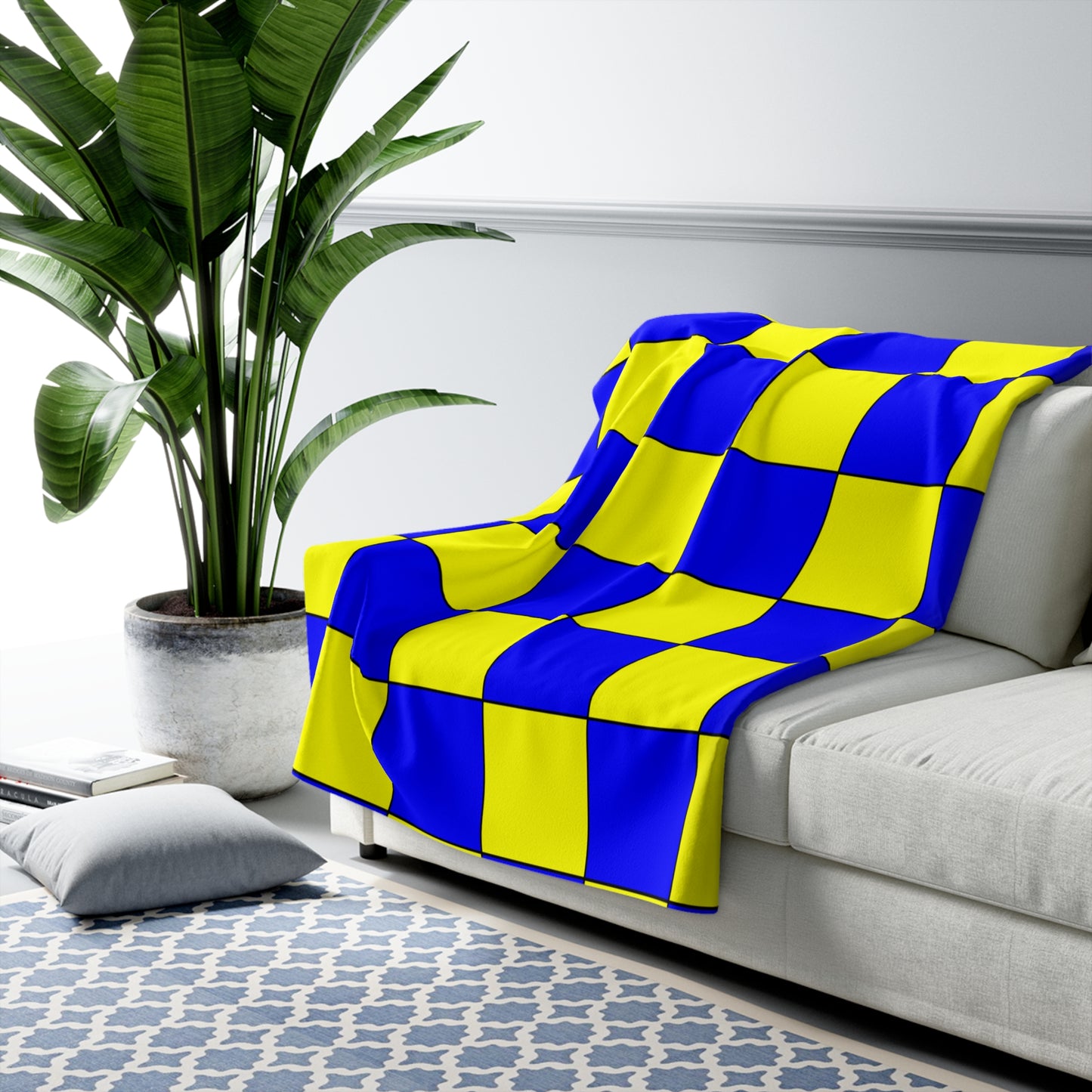 Blue, Yellow Retro Check Blanket Throw