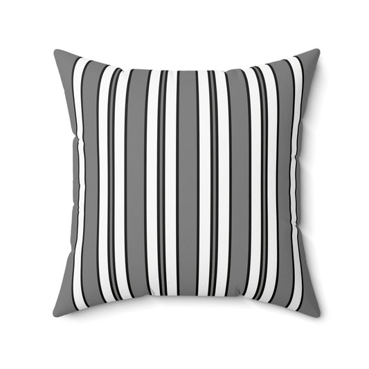 Grey, White Retro Stripes Cushion Pillow