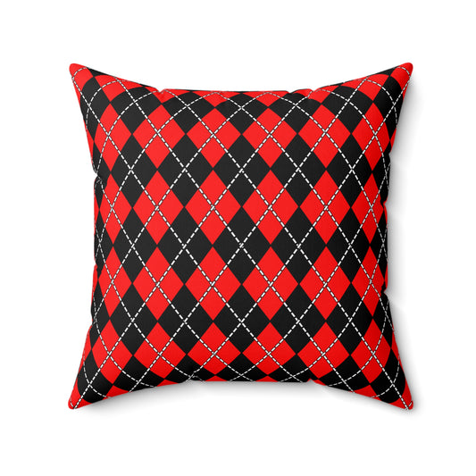 Red, Black Retro Argyle Cushion Pillow