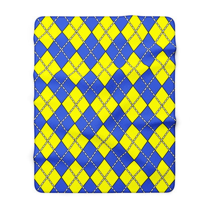 Royal Blue, Yellow Retro Argyle Blanket Throw
