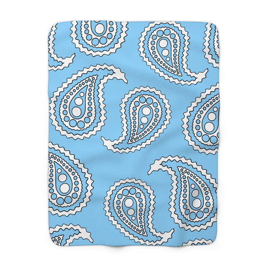 Light Blue, White Retro Paisley Blanket Throw