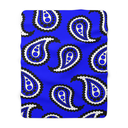 Blue, Black, White Retro Paisley Blanket Throw