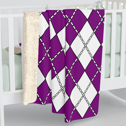 Purple, White Retro Argyle Blanket Throw
