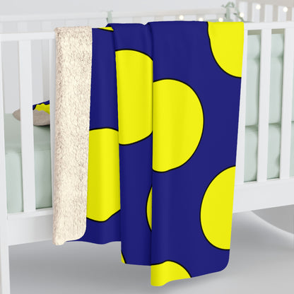 Navy Blue, Yellow Retro Polka Dots Blanket Throw