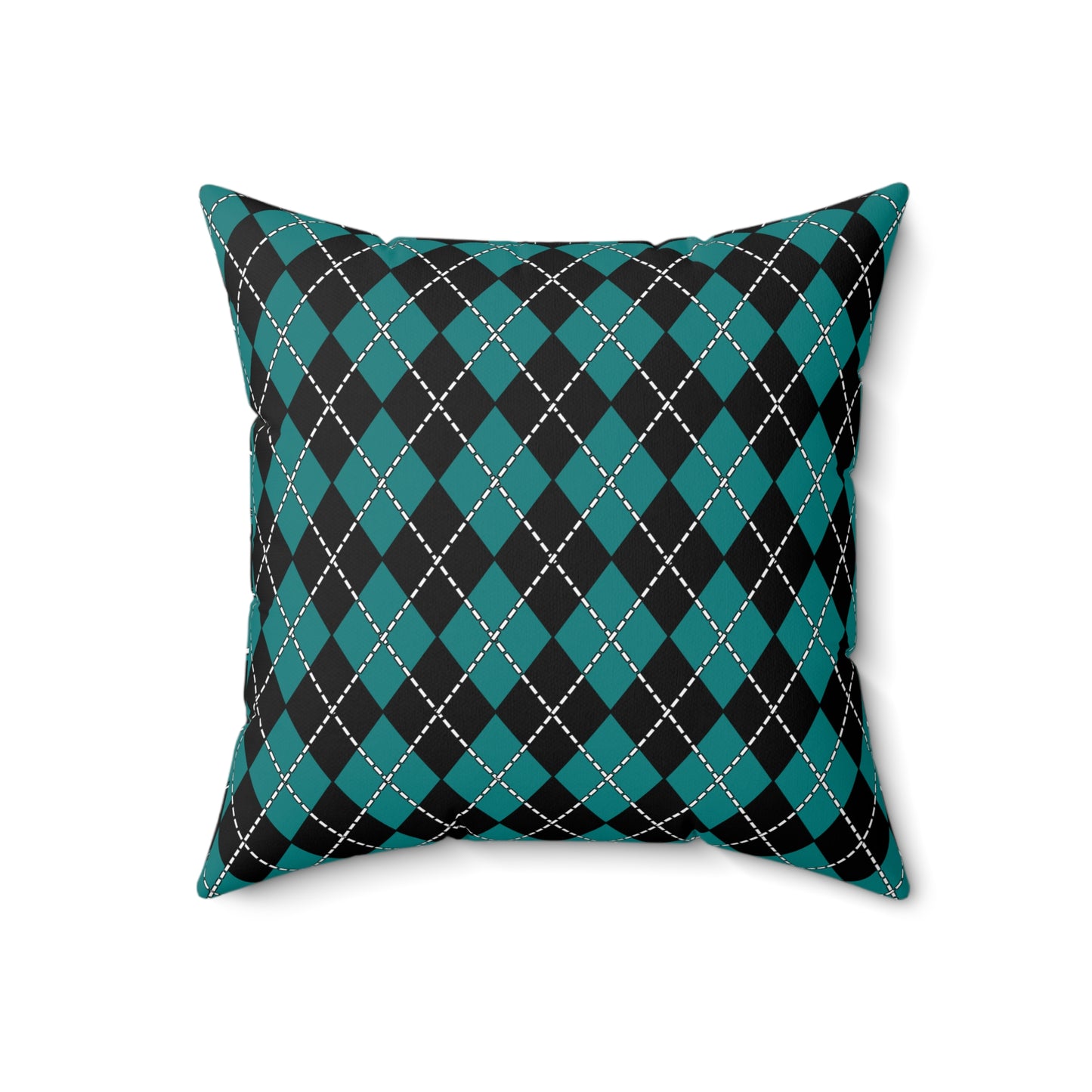 Teal, Black Retro Argyle Cushion Pillow