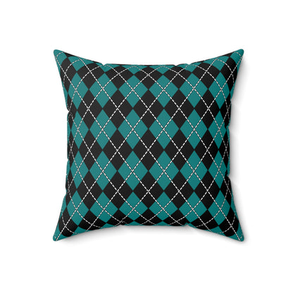 Teal, Black Retro Argyle Cushion Pillow