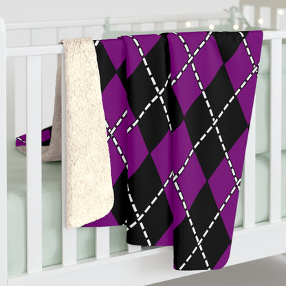 Purple, Black Retro Argyle Blanket Throw