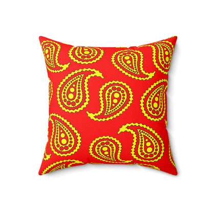 Red, Yellow Retro Paisley Cushion Pillow