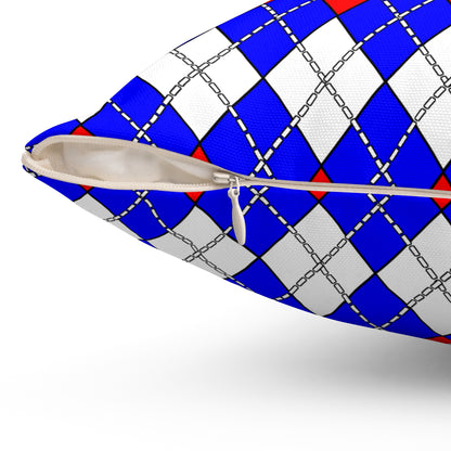 Blue, White, Red Retro Argyle Cushion Pillow