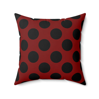 Maroon, Black Retro Polka Dots Cushion Pillow