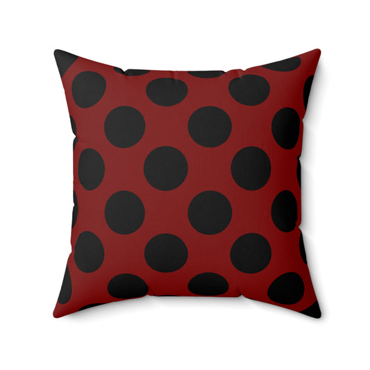Maroon, Black Retro Polka Dots Cushion Pillow