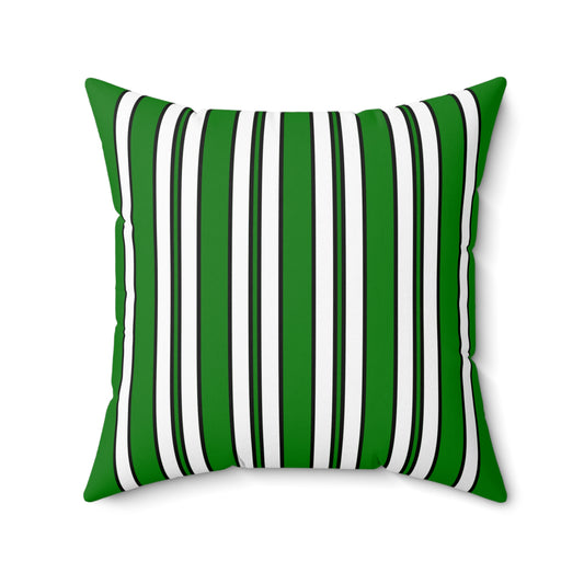 Green, White Retro Stripes Cushion Pillow