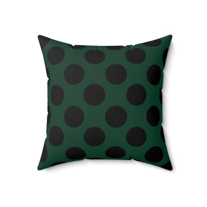 Dark Green, Black Retro Polka Dots Cushion Pillow
