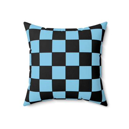 Sky Blue, Black Retro Check Cushion Pillow