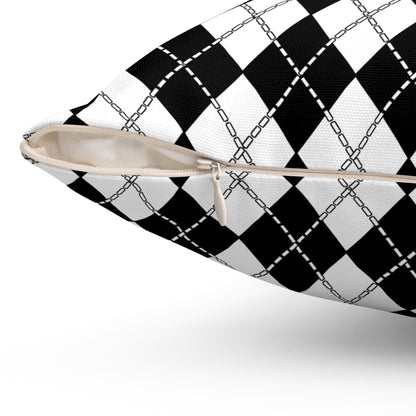 White, Black Retro Argyle Cushion Pillow