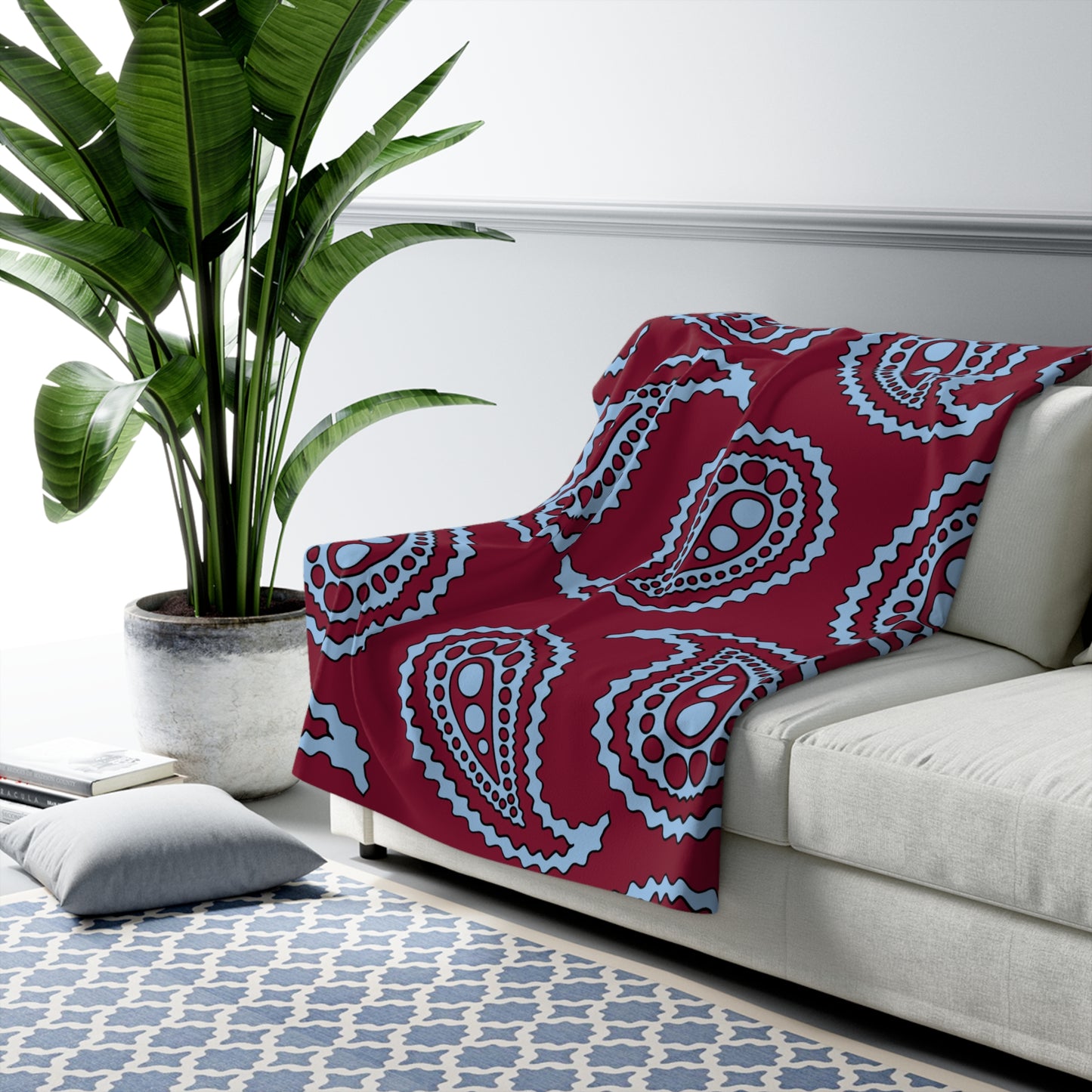 Claret, Blue Retro Paisley Blanket Throw