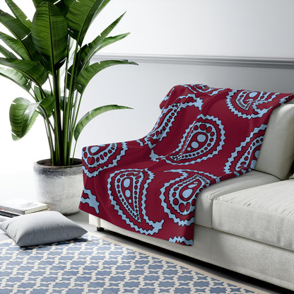 Claret, Blue Retro Paisley Blanket Throw