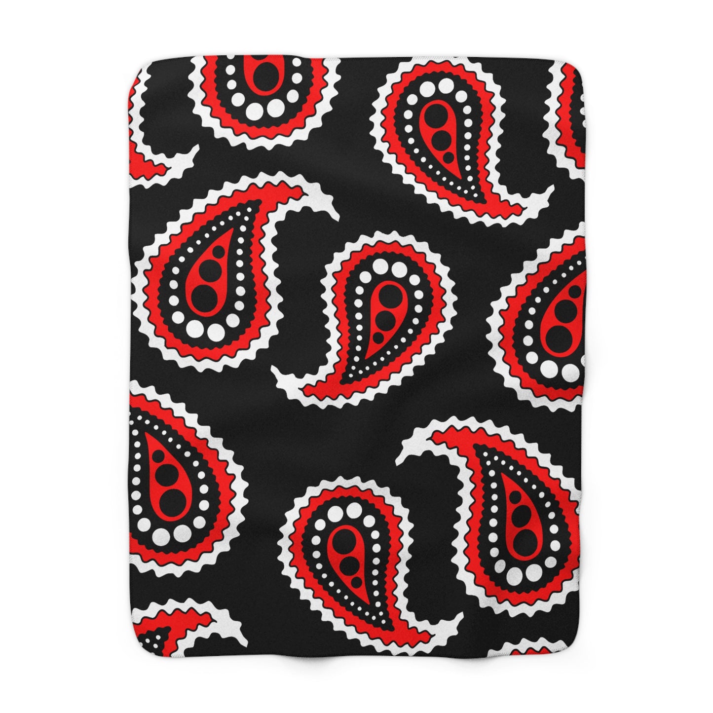 Black, White, Red Retro Paisley Blanket Throw