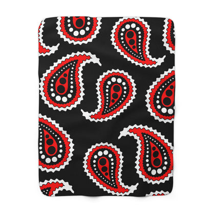 Black, White, Red Retro Paisley Blanket Throw