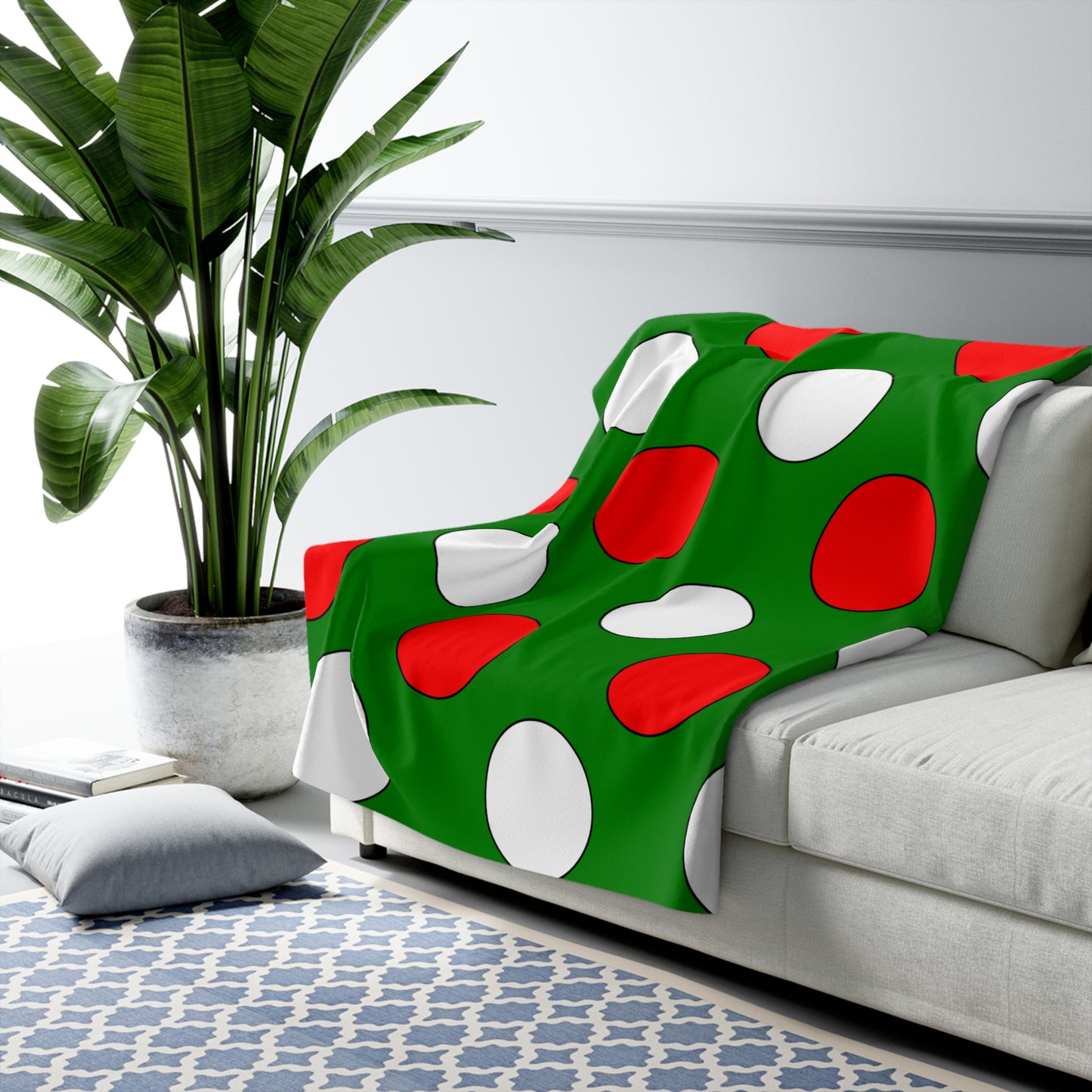 Green, White, Red Retro Polka Dots Blanket Throw