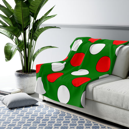 Green, White, Red Retro Polka Dots Blanket Throw