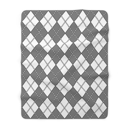 Grey, White Retro Argyle Blanket Throw