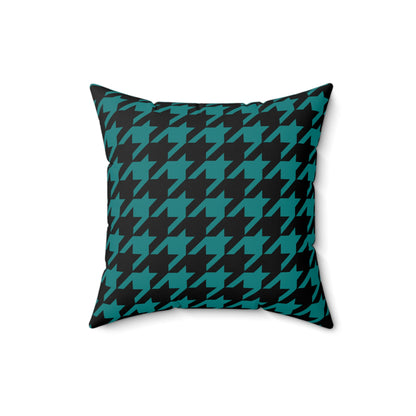 Teal, Black Retro Houndstooth Cushion Pillow
