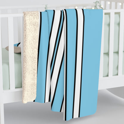 Sky Blue, White Retro Stripes Blanket Throw
