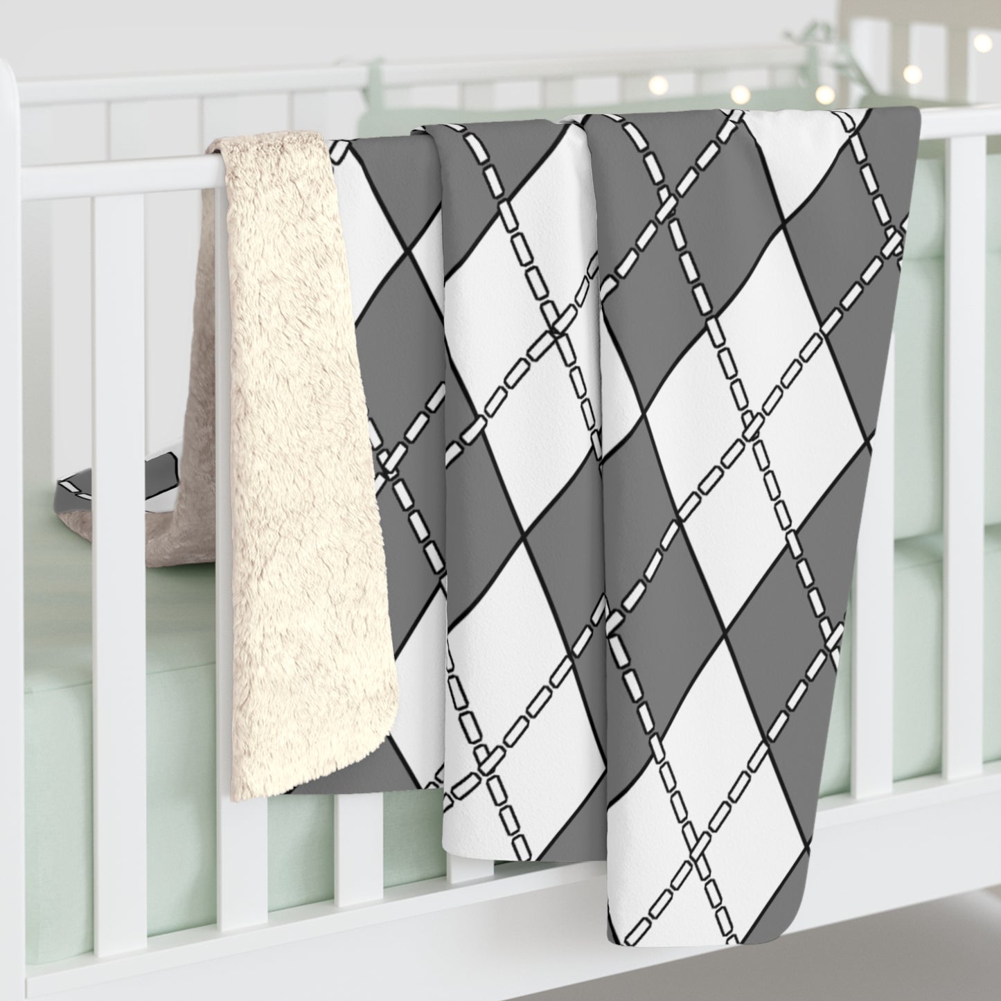 Grey, White Retro Argyle Blanket Throw