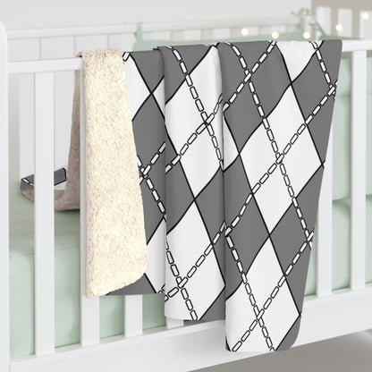 Grey, White Retro Argyle Blanket Throw
