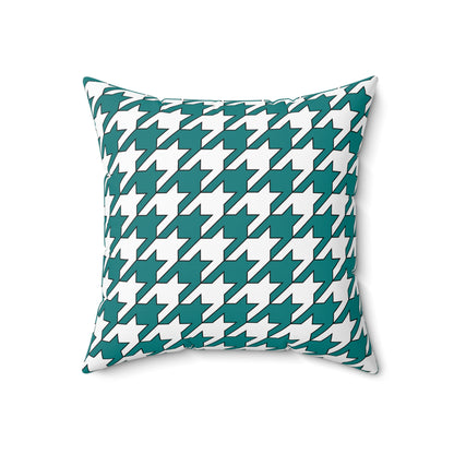Teal, White Retro Houndstooth Cushion Pillow