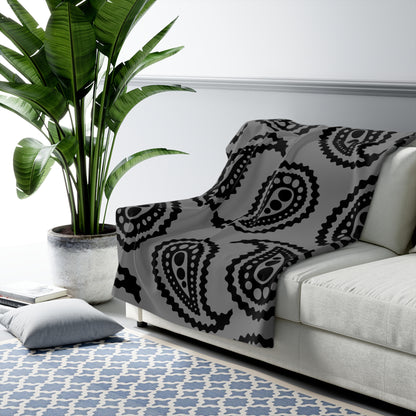 Grey, Black Retro Paisley Blanket Throw