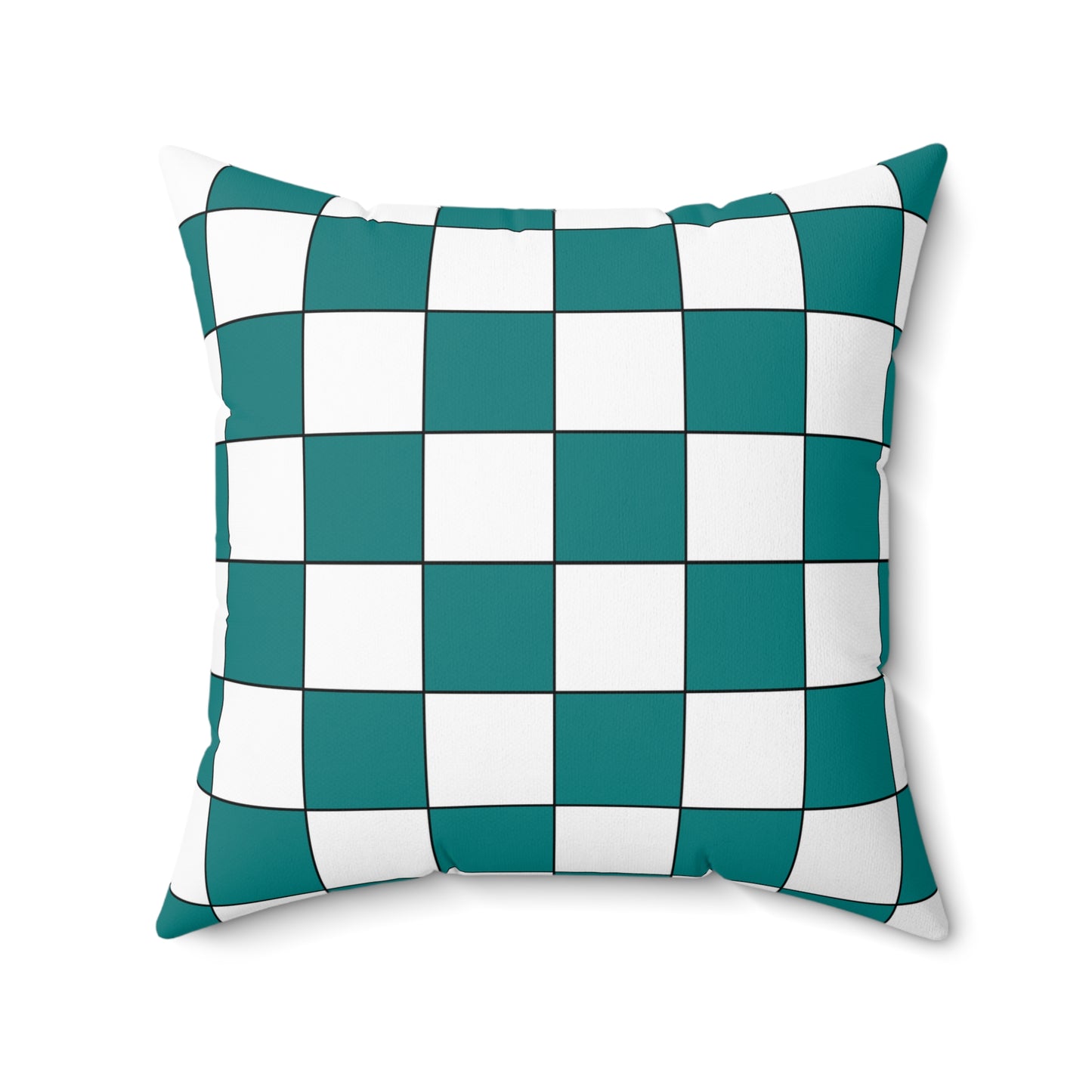 Teal, White Retro Check Cushion Pillow