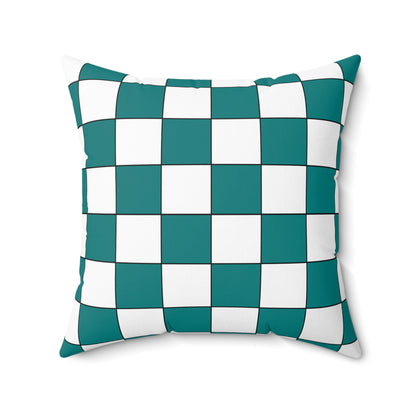 Teal, White Retro Check Cushion Pillow