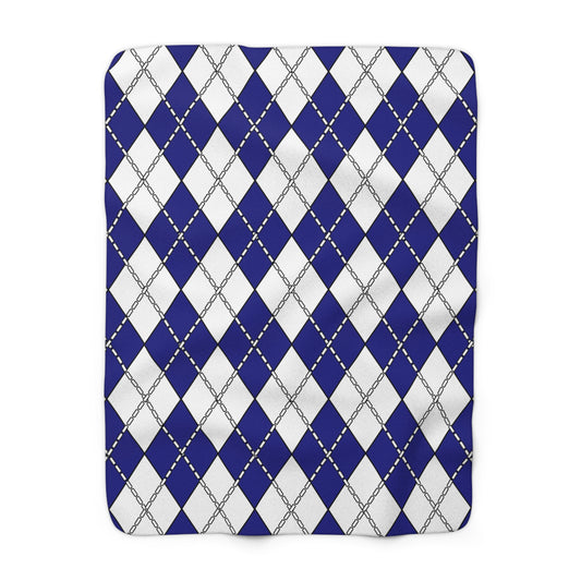 Navy Blue, White Retro Argyle Blanket Throw