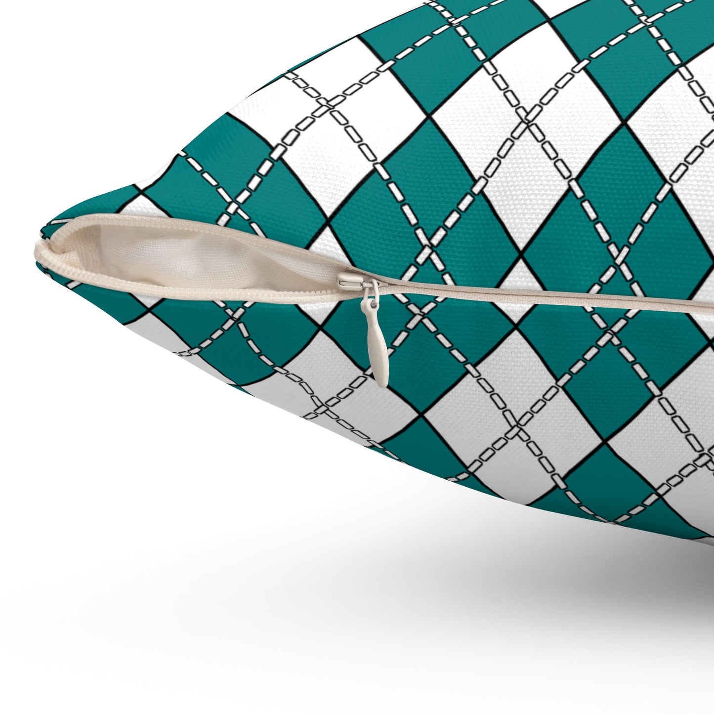 Teal, White Retro Argyle Cushion Pillow
