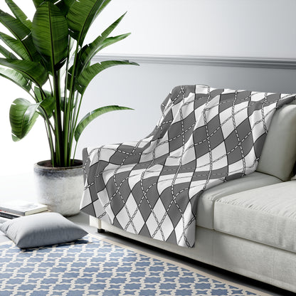 Grey, White Retro Argyle Blanket Throw