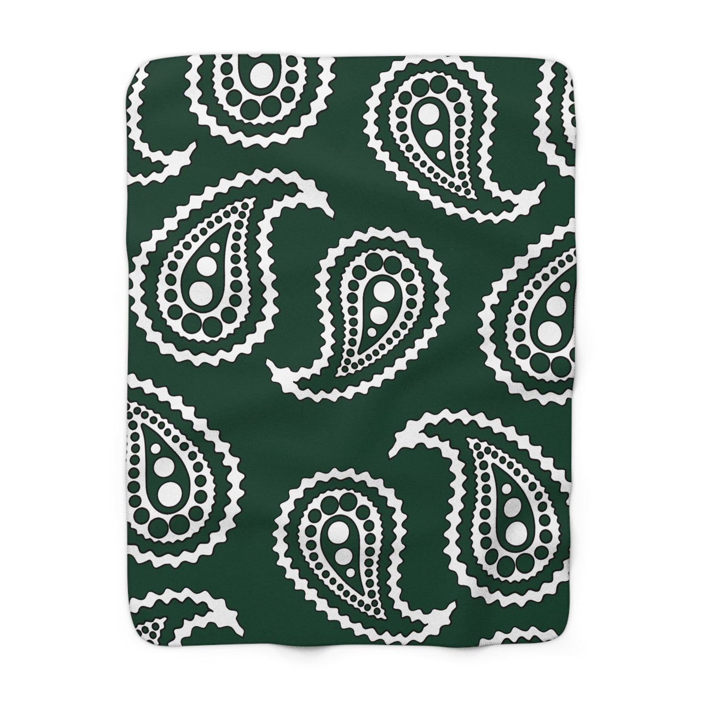 Dark Green, White Retro Paisley Blanket Throw