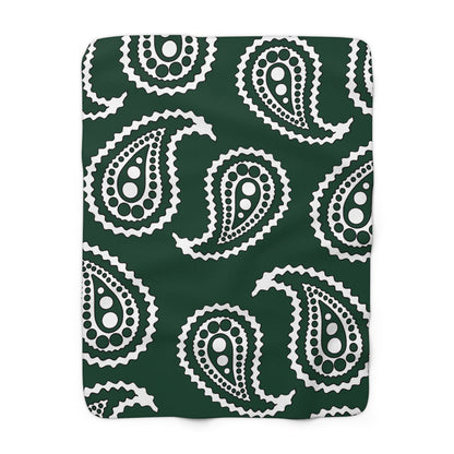 Dark Green, White Retro Paisley Blanket Throw