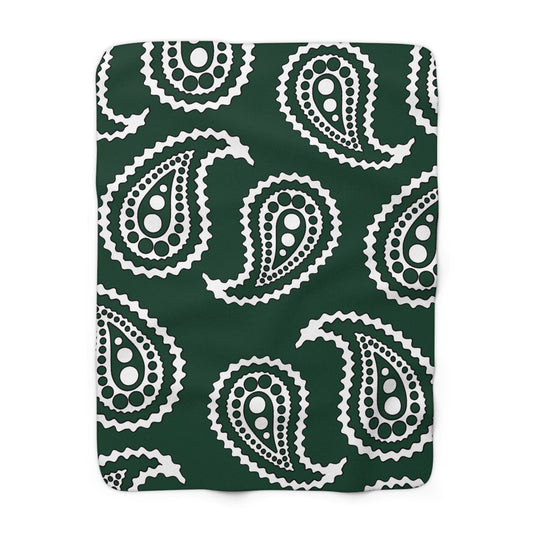 Dark Green, White Retro Paisley Blanket Throw