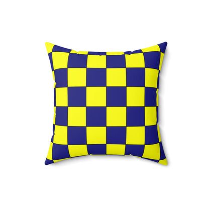 Navy Blue, Yellow Retro Check Cushion Pillow