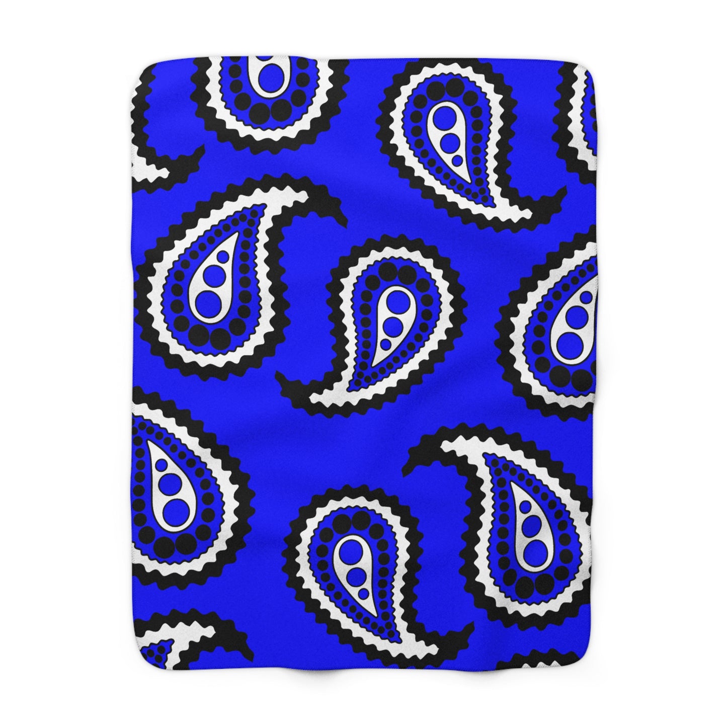 Blue, Black, White Retro Paisley Blanket Throw