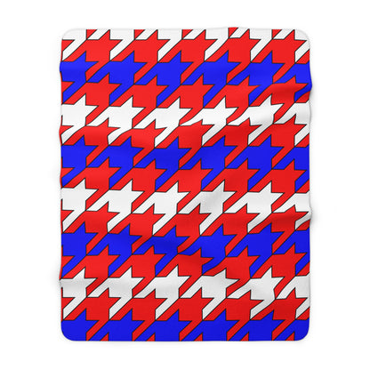 Red, White, Blue Retro Houndstooth Blanket Throw